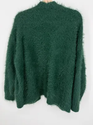 American Eagle Cardigan Women XS Green Fuzzy Knit Open Pockets Cozy Oversized thumbnail 4