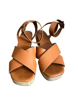 Everlane The Clog Sandals Brown Leather Crisscross Wood Platform 8.5 thumbnail 6