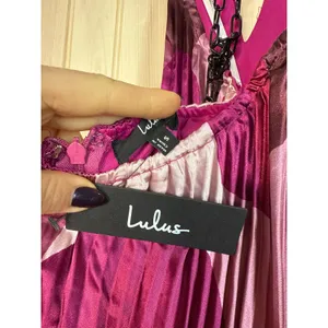 NWT Lulus Prime Poise Pink bstract Satin Halter Maxi Dress Open Back S - FLAW thumbnail 7