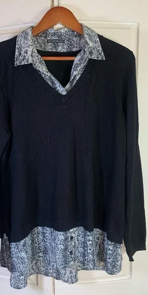 Adrianna‎ Papell Layered Sweater Shirt Tunic Top Women XL Office Church Career thumbnail 1
