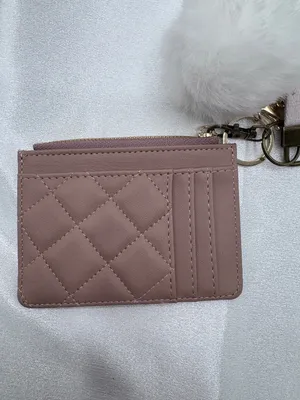Blush Pink Quilted Card Holder Wallet with Rhinestone Heart Charm thumbnail 5