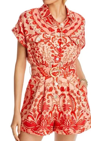 Farm Rio Jaipur Floral Paisley Linen Romper Size Medium thumbnail 1