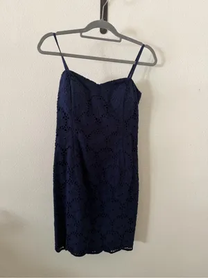 Lilly Pulitzer Shelli Eyelet Mini Dress Navy Blue thumbnail 3