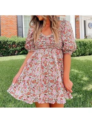 Buddy Love Poppy Puff Sleeve Mini Dress Windsor Women’s Small Pink Floral Ruffle thumbnail 5