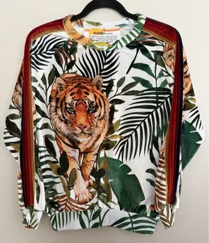 Aviator‎ Nation Velvet Tiger Pullover Crewneck White Unisex Size Small thumbnail 1