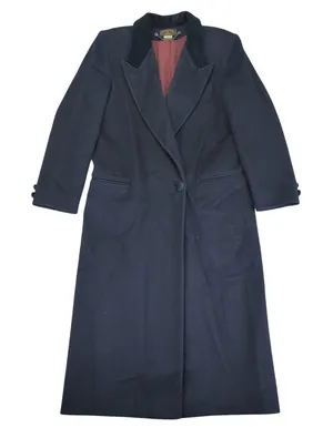 Vtg Charter Navy Blue Wool Long Coat Double Breasted‎ One Button Womens 6 Petite thumbnail 1