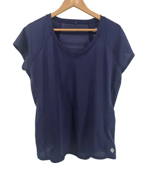 prAna Top Womens L V-Neck Short Sleeve Blue Perforated Mesh Back EUC thumbnail 1