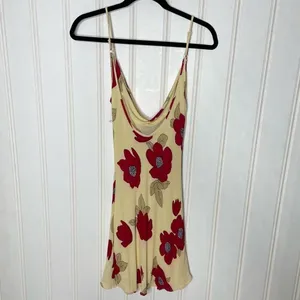 Privacy Please Ozark Mini Dress Sand Poppy Red Floral Cowl Low Back Small 453 thumbnail 4