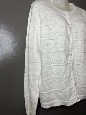 J.CREW Cardigan Sweater Womens XXL White Open Knit Button Front Lightweight thumbnail 3