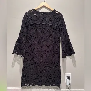 J.Crew Black Bell Sleeve Dress Embroidered Eyelet Size‎ 4 thumbnail 3