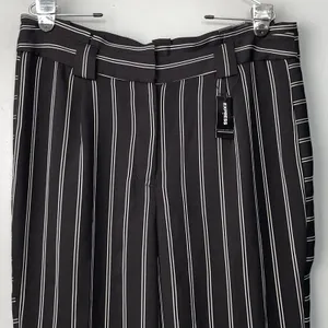 Express High Waist Pants Size 14 Black White Striped Pleated Paperbag Trouser thumbnail 2