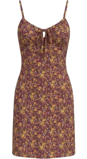 Vero Moda Purple Floral Crinkle‎ Mini Dress XS Milkmaid Tie Front Adj. Strap thumbnail 1