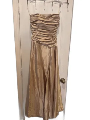 Jessica McClintock Gold Sleeveless Evening Gown Dress Size 4 Ruched Wedding thumbnail 4