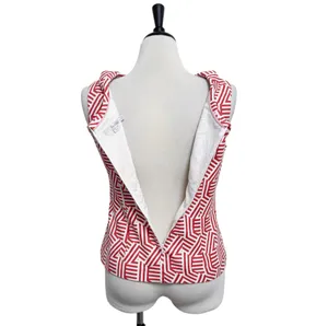 Boden Red Off White Geometric Sleeveless Flap Neck Woven Fit Flare Martha Top 10 thumbnail 6