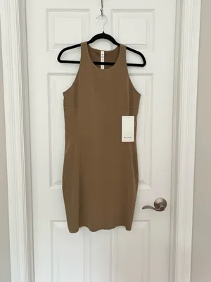 Lululemon Slim-Fit Above-Knee Dress, NWT, Size 10, Artifact / Mustard - Olive thumbnail 4
