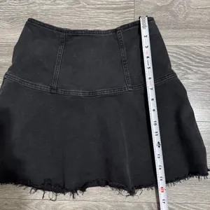 Free People Black Highlands Washed Denim A‎ Line Mini Skirt Distressed Raw Hem 0 thumbnail 10