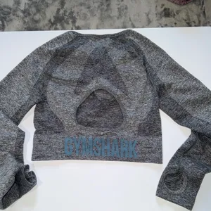 Gymshark Flex Crop Top S/M Grey Long‎ Sleeve Seamless Open Back Thumbholes thumbnail 5