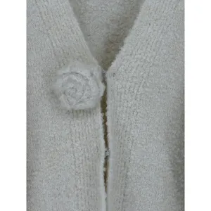 HYFVE Cardigan Sweater Womens Medium Cream Rosette Oversized Wool Blend Boucle thumbnail 3