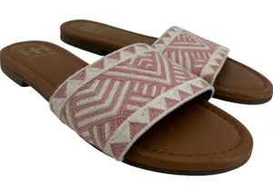Haute Hippie Sandals Slide Wide Strap Open Toe Embroidered Aztec Print Pink 8.5 thumbnail 1