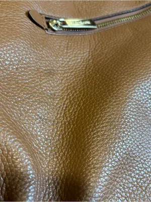 Michael Kors Cognac Pebbled Leather Tote with Gold Chain Straps zipper closure thumbnail 15