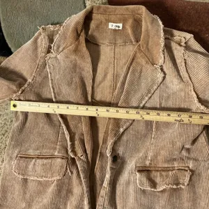 POL FWJ74B Frayed Raw Edge Corduroy Blazer Womens Medium Tan Boho Western Jacket thumbnail 7