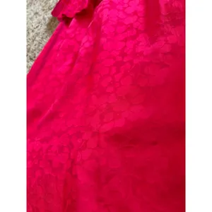 Vintage 1980s Argenti 100% Pure Silk Peplum Dress Tomato Red Jacquard Keyhole thumbnail 2