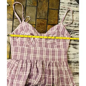 Lulus Purple Plaid Tiered Midi Dress Small Cottage Bustier Women Flair Sundress thumbnail 5