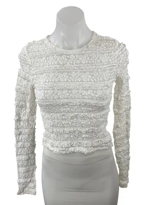 Edikted Women's White Floral Lace Long Sleeve Crew Neck Cropped Blouse Top Sz S thumbnail 1
