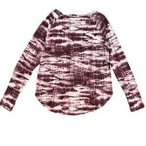 Frye and Co Womens Burgundy Tie‎ Dye Long Sleeve Thum Hole Scoop Neck Top Size L thumbnail 5