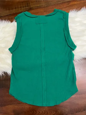 Free People Green Ribbed Tank Top XL Sleeveless Stretch Cotton Basic thumbnail 3