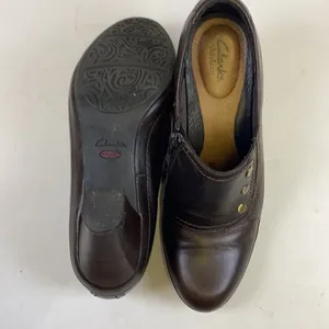 Clarks Artisan Brown Leather High Heel Clogs Size 8.5 A3‎ thumbnail 10