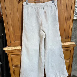 Women's Wide Leg 100% Linen Pants - Cream thumbnail 7