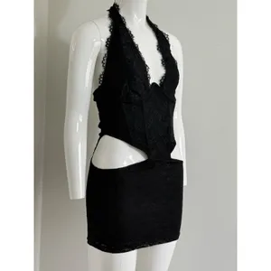 Windsor Gothic Lace Halter Mini Dress Women’s Black Cutout Whimsigoth Size M thumbnail 3