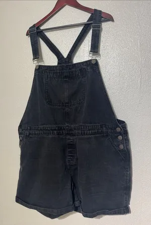 City Chic Wash Black Denim Short Overalls Romper Womens Plus Size 20 thumbnail 1