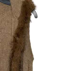 Christopher & Banks Open‎ Hooded Brown Vest Fux Fur Trim Wool Blend Women Small thumbnail 4