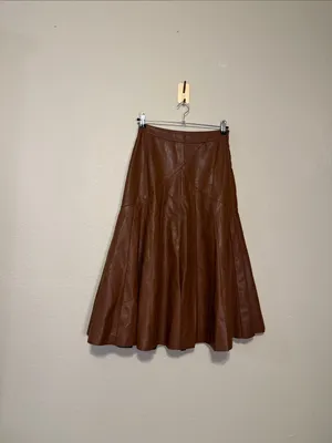 Anthropologie Maeve Mariska Brown Faux Leather Midi Skirt Size 2 A Line NWT thumbnail 4