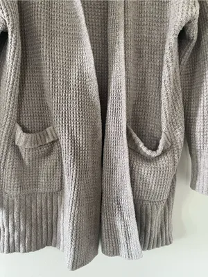 Barefoot Dreams Cozy Chic Oatmeal Taupe Waffle Knit Long Cardigan Small Cabin thumbnail 4
