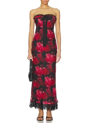 For Love and Lemons Dark Romance Strapless Floral Lace-Hem Maxi Dress thumbnail 3