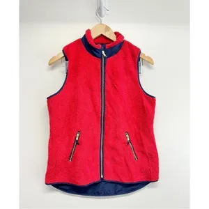 Crown & Ivy Red Sherpa Fleece Full Zip Vest Navy Trim Size Small thumbnail 2