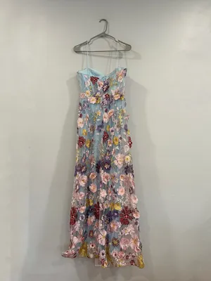 Mac Duggal 56331 Blue Spaghetti Strap Floral Embroidered A-Line Gown Sz 6 thumbnail 3