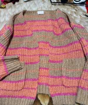 Pink Lily Vibrant Pink and Tan Cardigan thumbnail 1