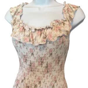 Bums & Roses Maxi Dress Medium Pink Floral Smocked Bamboo Tiered Ruffle Cottage thumbnail 2