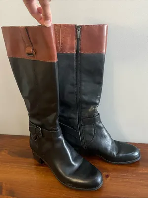 Bandolino Two-Tone Tall Riding Boots - Black & Brown thumbnail 1