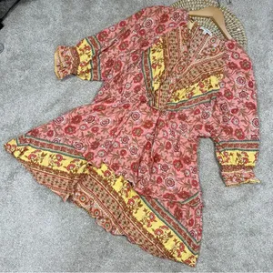 Umgee Floral Border Print Layered Mini Dress Boho Gypsy Rose Pink Plus Size 1X thumbnail 3