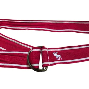 Abercrombie & Fitch Red Ribbon Nylon Belt Embroidered Moose Logo Sz S/M Y2K thumbnail 2