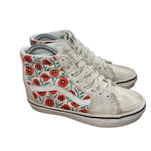 Vans Sk8-Hi Womens Sneakers Size 5 White Red Teal Floral High Top‎ Lace Up thumbnail 7