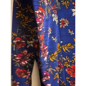 Free People Blue Floral Open‎ Back 3/4 Sleeve Knit Top Small Boho Keyhole Blouse thumbnail 2