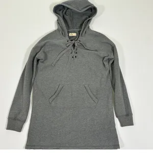 Hollister Womens S Gray Lace Up Longline Tunic Hoodie Sweatshirt Y2K thumbnail 5