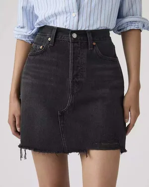 Levi's Deconstructed Mini Skirt Faded Black Frayed Raw Hem Size‎ 26 Women Denim thumbnail 1