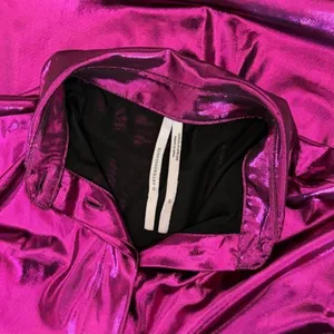 By ANTHROPOLOGIE Magenta Pink Shimmer Shine Lamé Buttondown‎ Top Blouse X-Small thumbnail 12